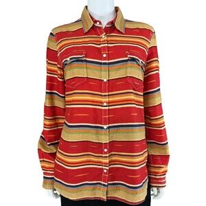 Ryan Michael Women's Western Pearl Snap Shirt Size L Linen Blend Aztec Lipstick